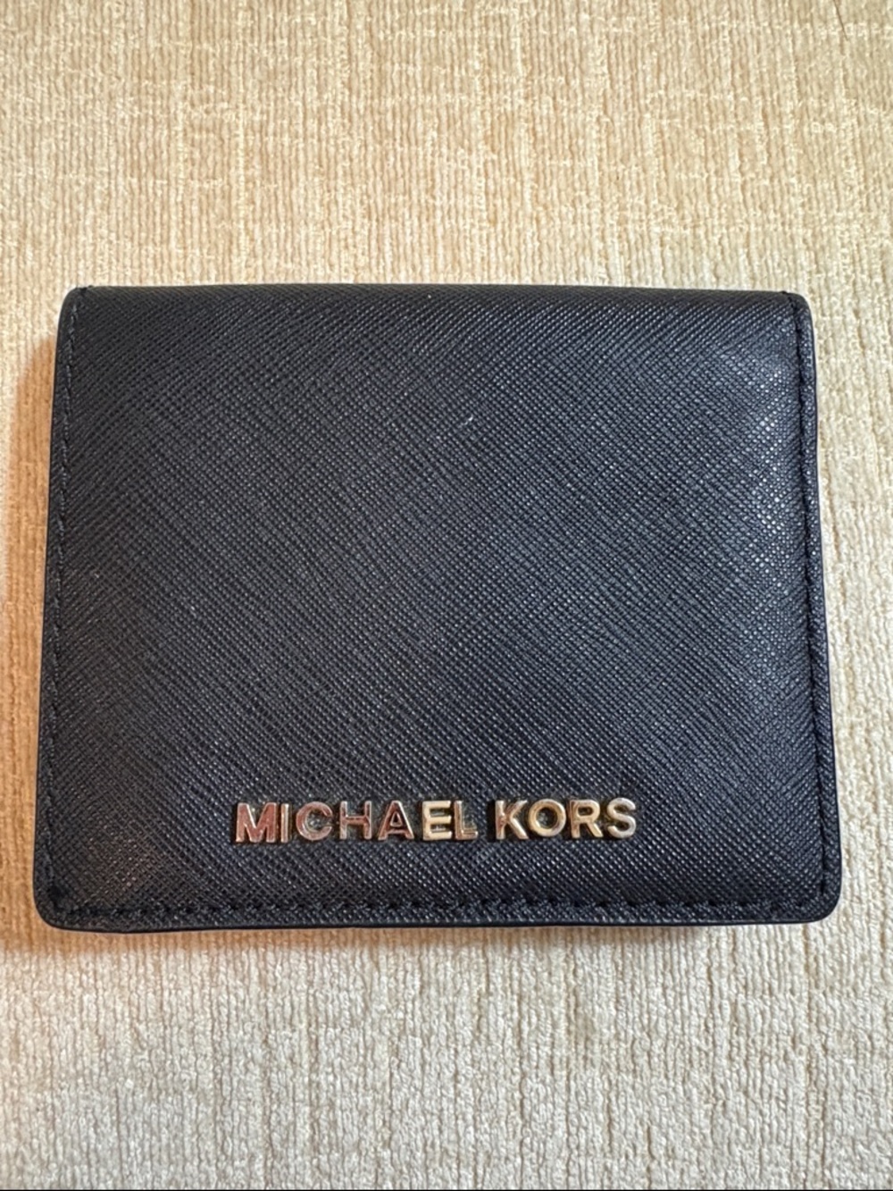 Michael Kors Black Saffiano Leather Card Holder with Gold Logo